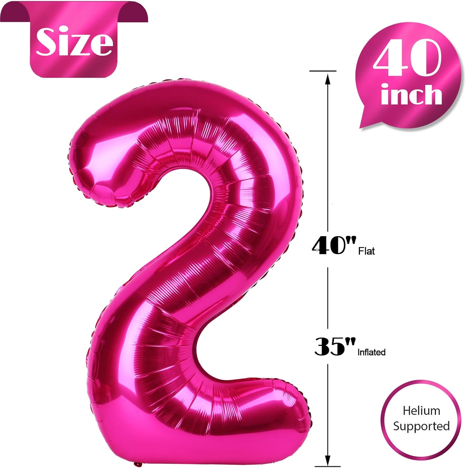 Number 2 Balloon by [Brand Name] - 40 Inch Hot Pink Birthday Decoration for Second Birthday Party