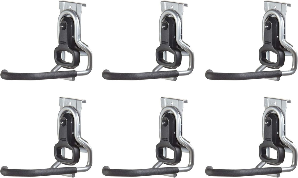 Rubbermaid Heavy Duty Bike Hooks - Universal Vertical Wall Mount Garage Organizer (6 Pack)