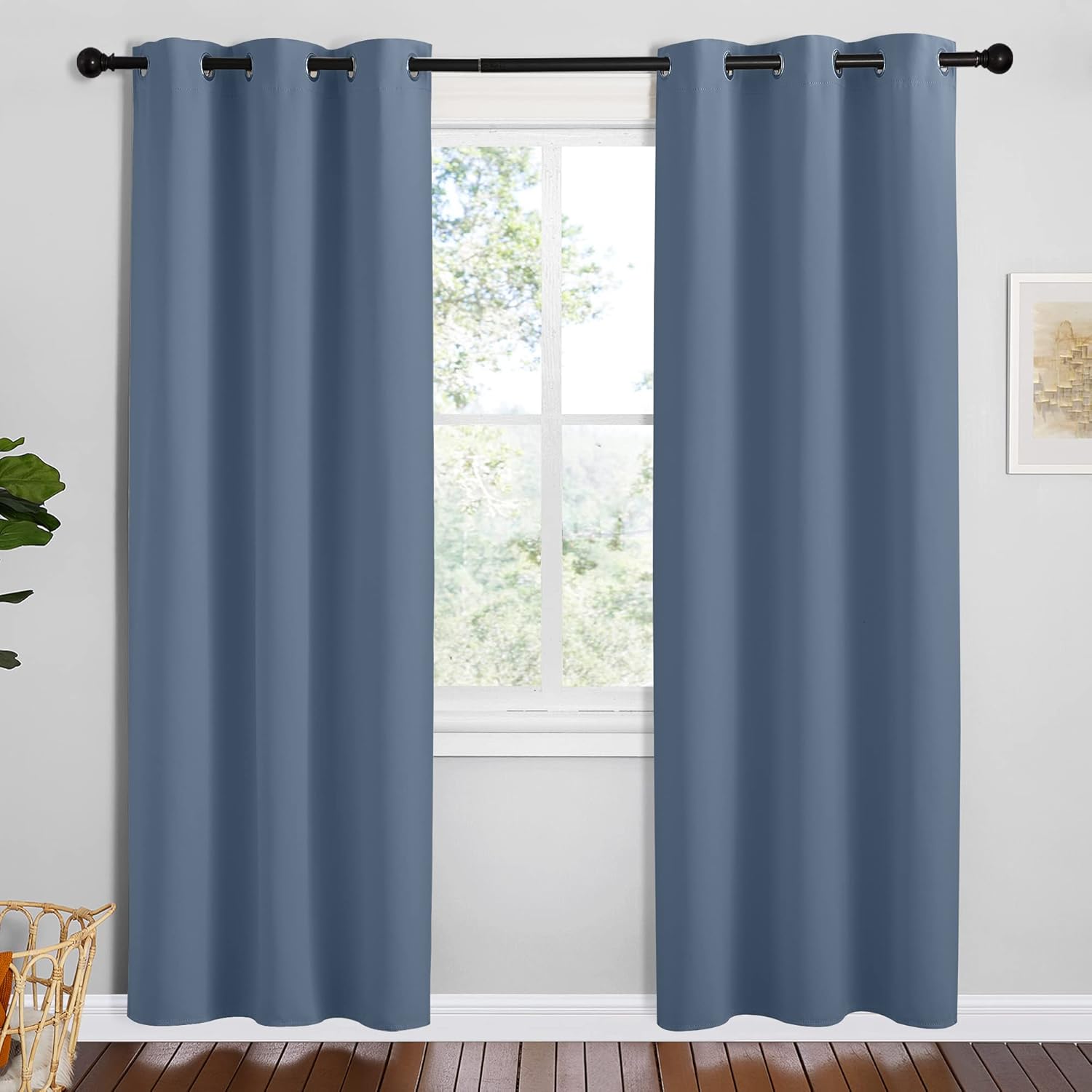 NICETOWN Short Curtains - Thermal Insulated Grommet Blackout Panels | Stone Blue, 42" x 78" (1 Pair)