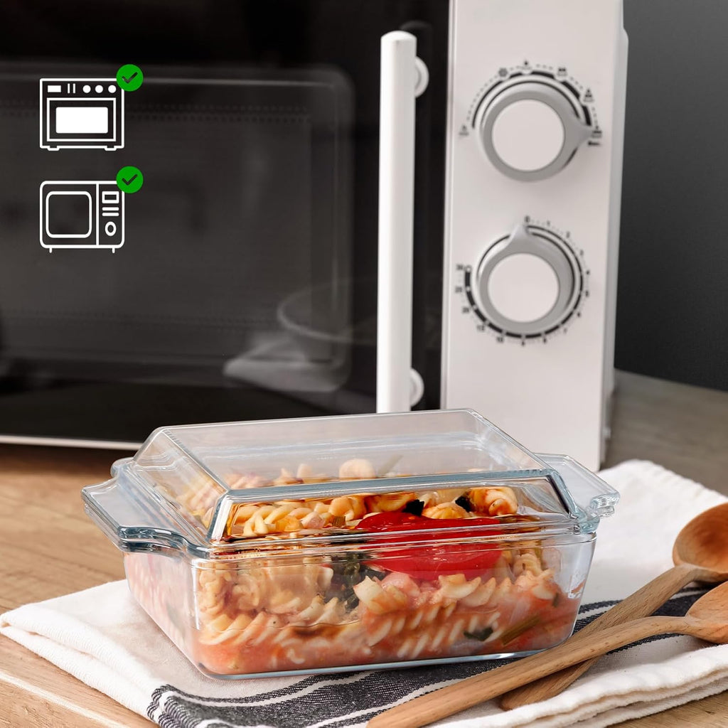 Set of 2 Glass Casserole Dishes by [Brand Name] - Oven Safe Square 6in x 6in with Glass Lids