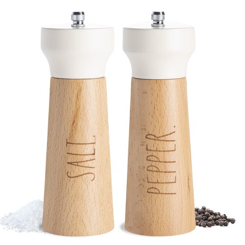 Rae Dunn Salt and Pepper Grinder Set of 2 - Bamboo Sea Salt Pepper Grinder - Classy Salt and Pepper Shakers - Pepper Mill & Salt Mill, Cream