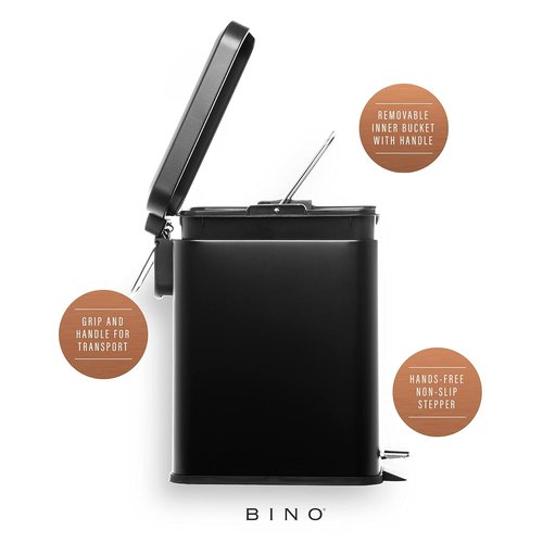 BINO Rectangular Step Trash Can - 1.3 Gallon Stainless Steel with Lid | Matte Black for Home & Office