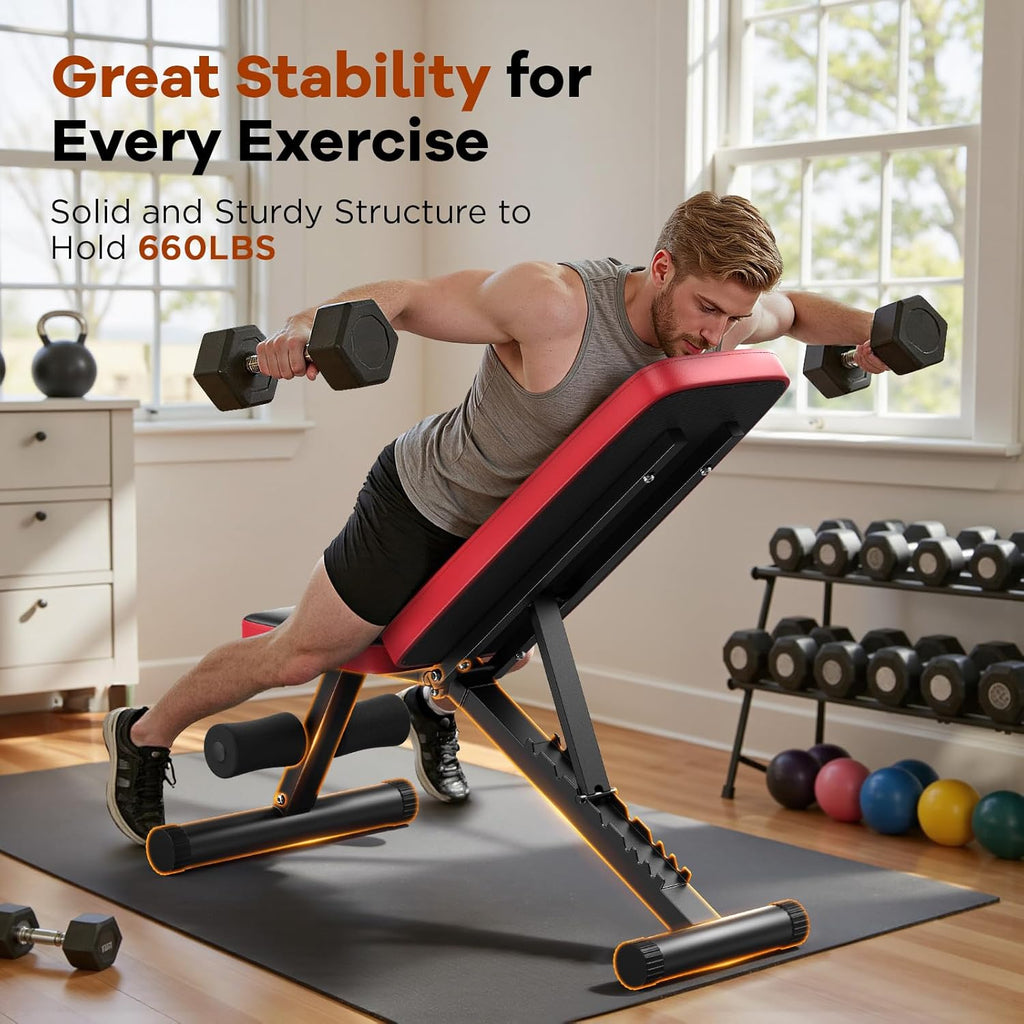 NICEPEOPLE Adjustable Weight Bench - 660LBS Capacity Home Gym Workout Bench | Compact & Foldable Design