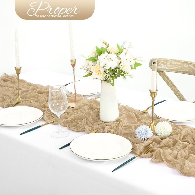 20 Pack Beige Cheesecloth Table Runner 120 Inch 10FT Rustic Boho Gauze Cheese Cloth Table Runner for Wedding Party Baby Shower Thanksgiving Christmas Decoration