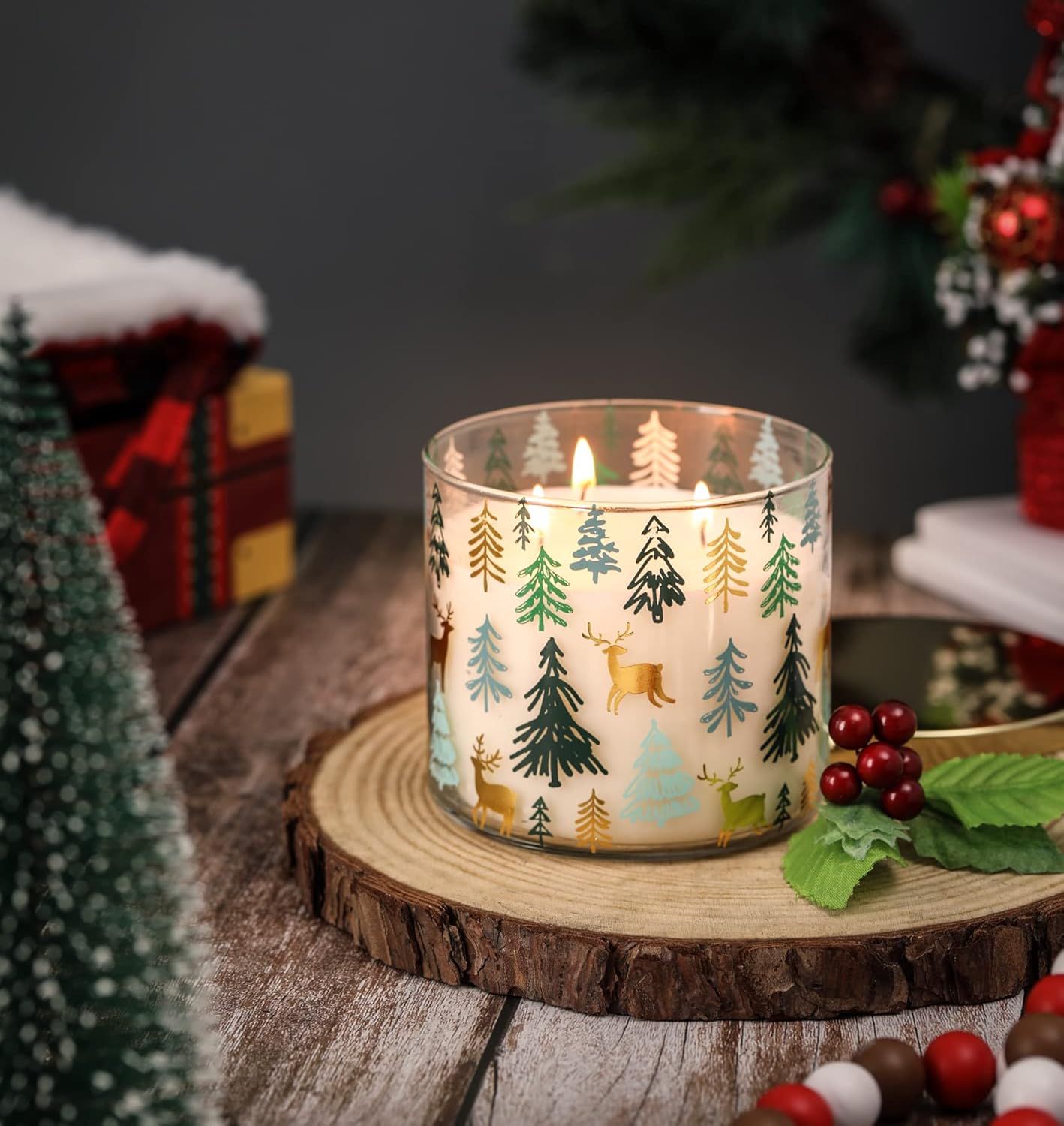 Regine Switzerland Pine Scented Christmas Candle - Large 14oz with 3 Wicks for Cozy Winter Ambiance