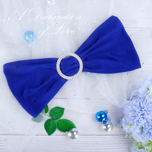 LEBENGURU Royal Blue Chair Sashes - 30pcs Premium Stretch Bows with Buckle Slider for Weddings & Events