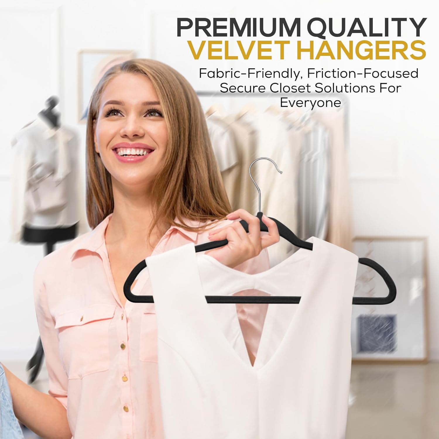 Techzoo Velvet Hangers - Ultra Thin Non-Slip Design for Space Saving | 50 Pack, Black, 360° Swivel Hook