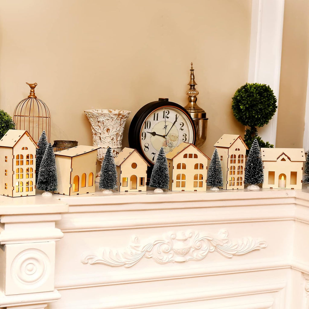 Regine Switzerland Christmas Village Set - 12 Unassembled Houses with LED Candle Lights | Festive Decorations