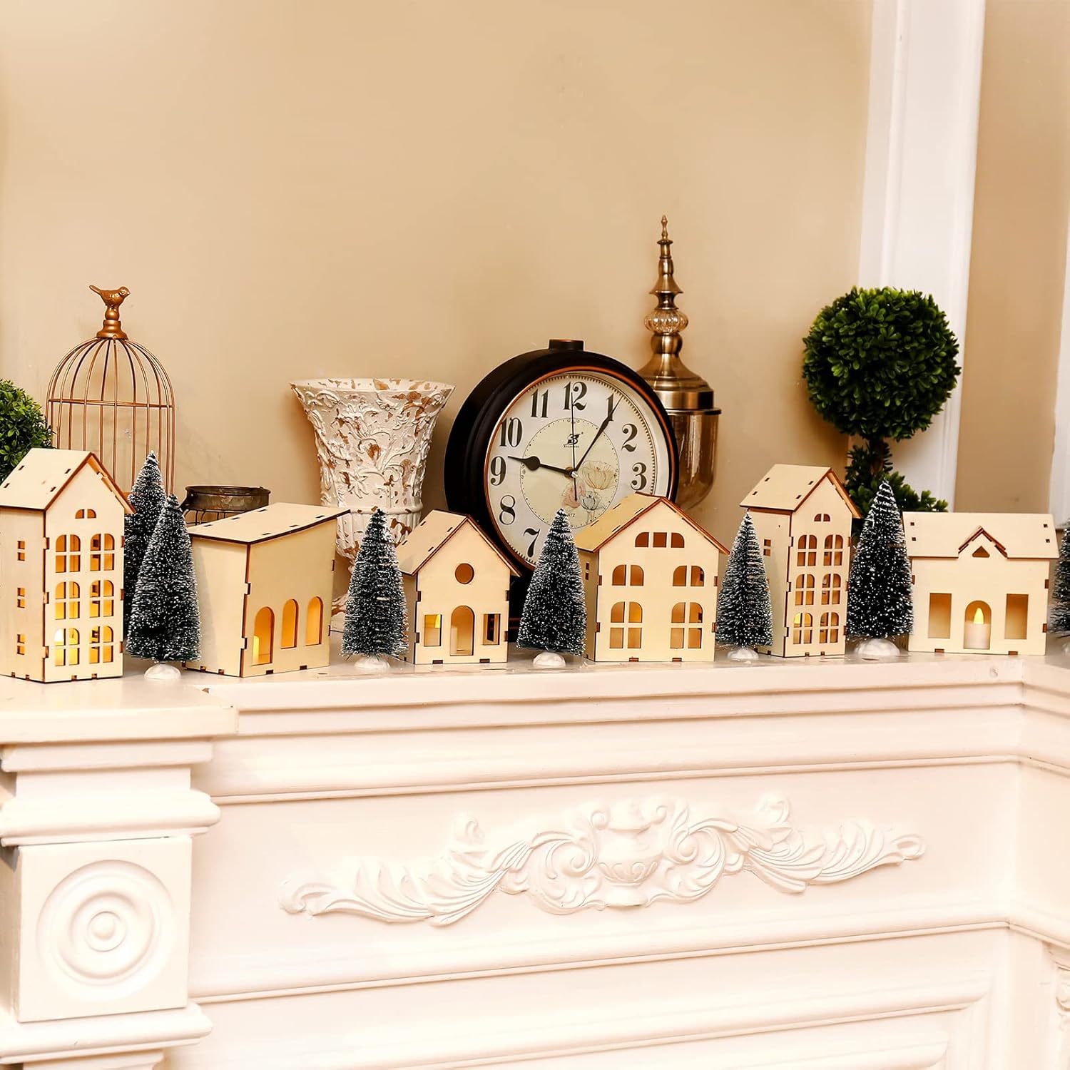Regine Switzerland Christmas Village Set - 12 Unassembled Houses with LED Candle Lights | Festive Decorations