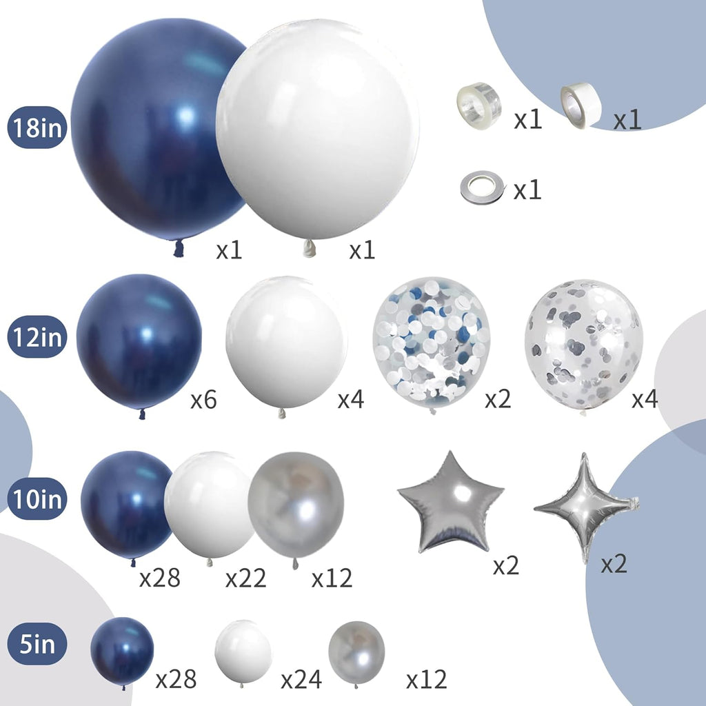 Skiennix 151-Piece Navy Blue & Silver Balloon Garland Arch Kit - Perfect for Graduation, Prom, Weddings & Parties