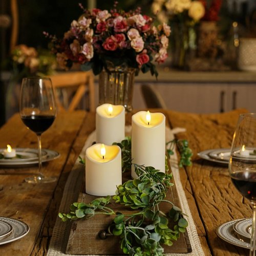 Homemory Flameless Outdoor Waterproof LED Candles - Remote & Timer Included | Ivory White, Set of 3