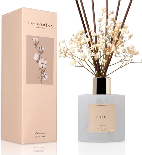 Cocorrína Reed Diffuser Set - Clean Linen Scented Home Fragrance | 6.7 fl oz with Sticks for Elegant Decor