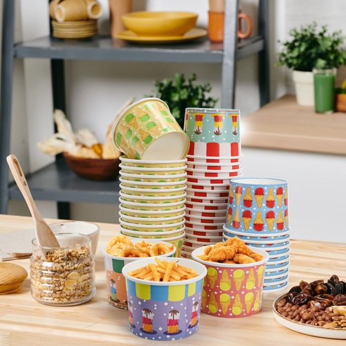 Cididu 210 Pack Paper Ice Cream Cups, 12 Oz Disposable Ice Cream Bowls, Party Dessert Snack Bowls for Hot or Cold Food, Food Grade Party Supplies Treat Cups for Yogurt Soup Fruits, Birthday Picnic