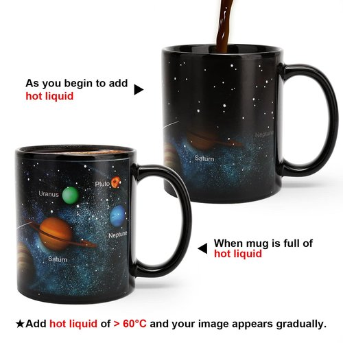 MUGKISS Heat Changing Solar System Coffee Mugs with Lid, 11oz NASA Space Mug, Color Changing Astronomy Gifts for Women & Men