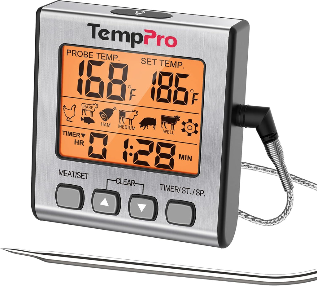 TempPro Digital Meat Thermometer - Accurate Cooking & Grilling Tool with Backlight & Timer | Perfect for Smoker, Oven & BBQ