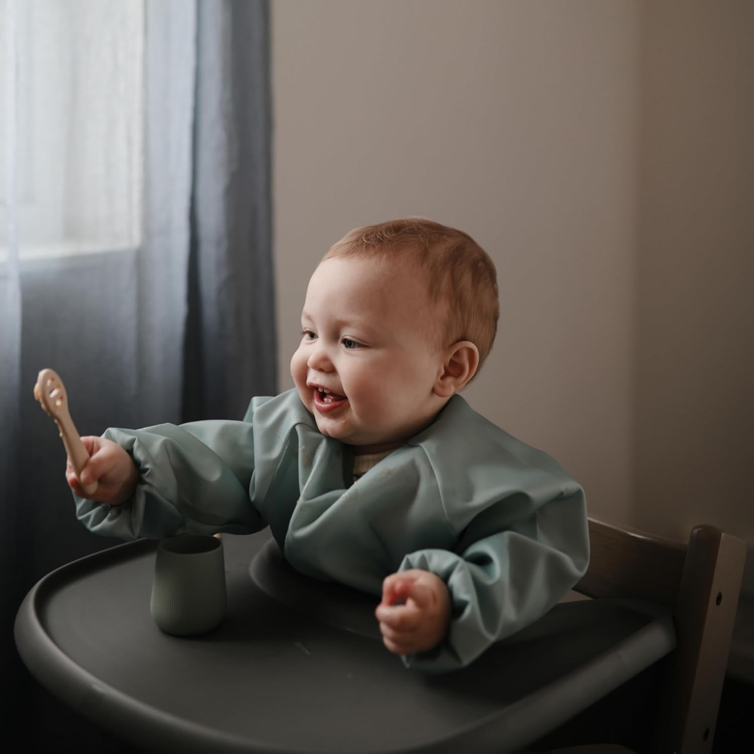 Mushie Silicone Baby Feeding Spoons - 2 Pack in Cambridge Blue & Shifting Sand