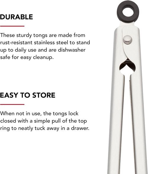 KitchenAid Stainless Steel Tongs Set - Durable Scalloped Edges, Easy Lock | 7-Inch & 9-Inch Silver