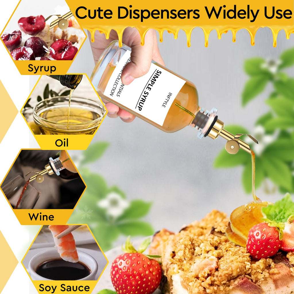 INFTYLE Olive Oil Dispenser Bottle Glass Coffee Syrup Bottles Set of 6 Cooking Oil bottles for kitchen, with Pourer Spout, Sealing Stopper, Labels, Funnel, Cleaning Brush (12 oz)