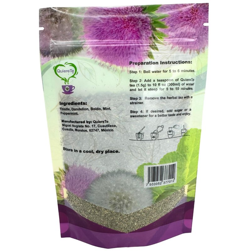 Cardo Mariano, Milk Thistle, Dandelion Root, Boldo Tea, Quiere Te 100% Natural, 1.76 Oz (50gr) Blend Herbal Tea for Liver Detox Support, Cleanse and Digest, Non-GMO, Sugar Free, Caffeine-Free, 1 Bag