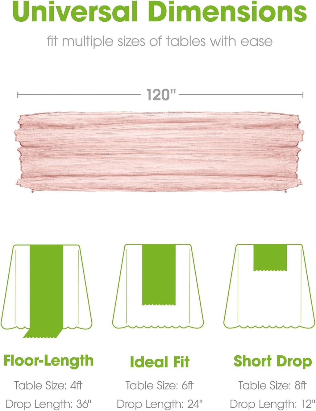 Pureegg Cheesecloth Table Runner - 2-Pack 120'' Dusty Pink Boho Table Cloth for Weddings & Parties