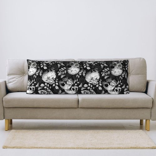 Black White Flower Sugar Skull Body Pillow Cover Pillowcase for Adults Women Men Long Body Pillow Case Cover with Zipper One Size