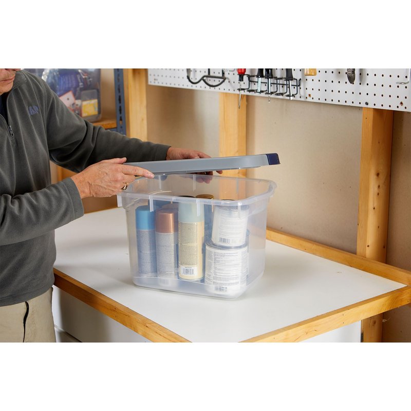 Rubbermaid Roughneck Clear 19Qt/ 4.75 Gal Storage Containers, Pack of 6, with Snap-Fit Grey Lids, Visible Base, Sturdy and Stackable, Great for Storage and Organization