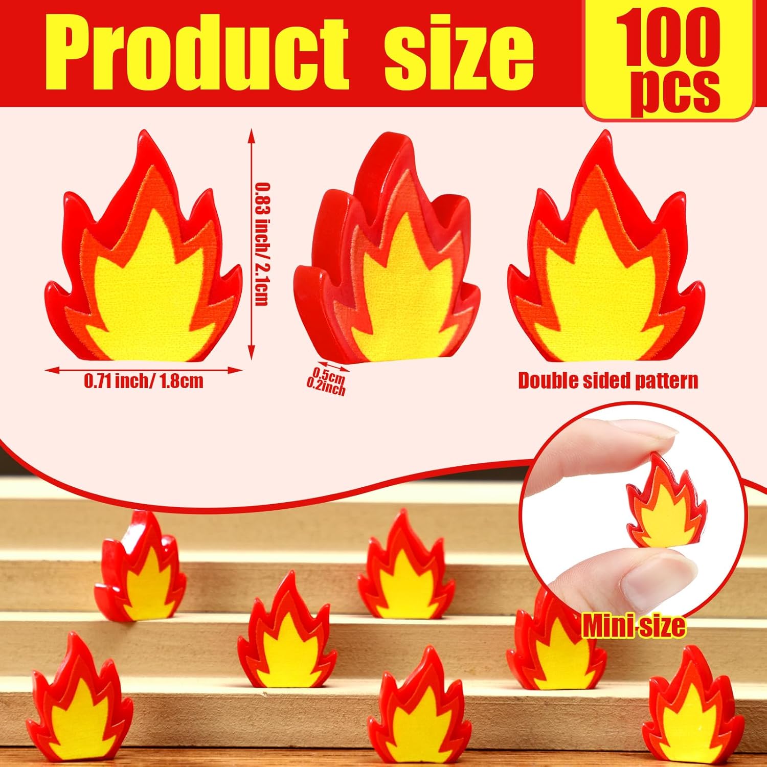 Seenelling Mini Resin Fire Figurines - 100 Pcs Realistic Flame Decor for DIY Crafts & Model Towns