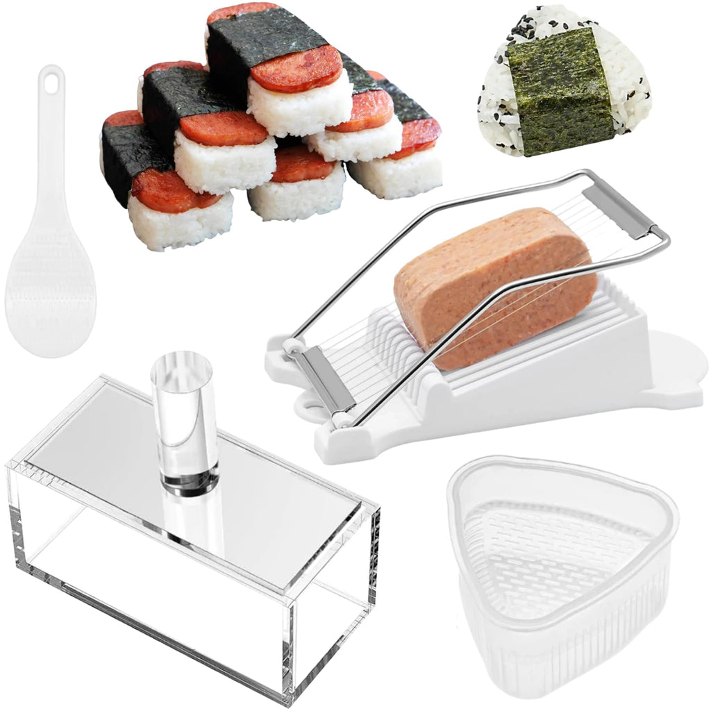 4 Pcs Acrylic Musubi Mold Kit Musubi Press Mold Masubi Molds Kit Stainless Steel Slicer Onigiri Mold Set Rice Ball Masubi Molds Musubi for Maker Onigiri Musubi
