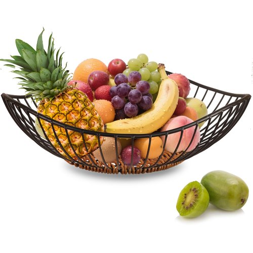 Wire Fruit Bowl,Metal Fruit Basket, Black Fruit Bowl for Kitchen Counter,countertop,Snack,Bread,Candy Storage Basket, Vegetable Basket, Home Decor Centerpiece, Fruit Holder Stand (9.8 x 2.76 Inches)
