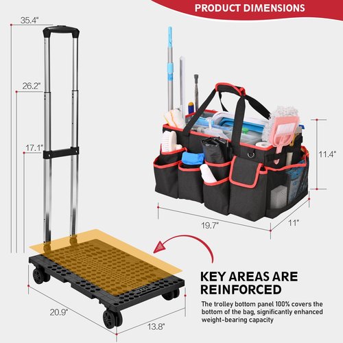 yookee home Cleaning Caddy for Cleaning Supplies Organizer Cleaning Carts on Wheels Cleaner Caddy for Cleaning Products Cleaning Tools Organizer Rolling Cleaning Bag for Housekeepers