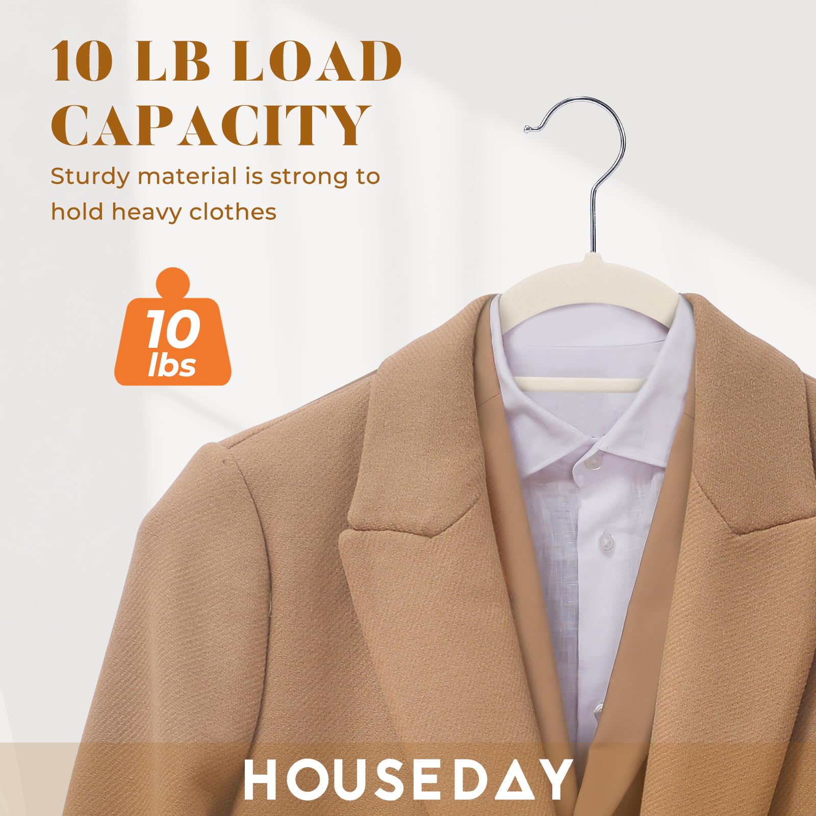 HOUSE DAY Beige Velvet Hangers 60 Pack N Ivory Velvet Hangers with Tie Bar 20 Pack