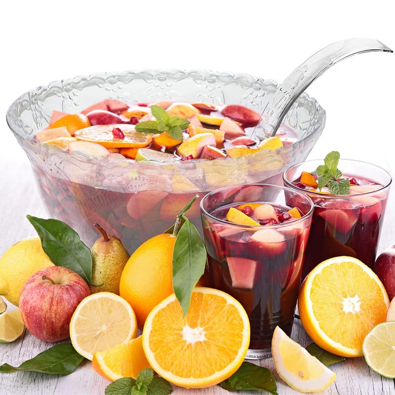 Plastic Punch Bowl with Ladle – Clear Punch Plastic Bowls – BPA Free Recyclable Punch Set of Bowl and 5 oz. Ladle – Embroidered Punch Bowl with Serving Ladle for Parties