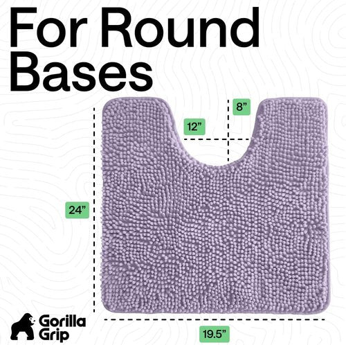 GORILLA GRIP Plush Shaggy Chenille Bath Rug Mat - Soft Microfiber, Oval Toilet Base, Machine Washable, Light Purple