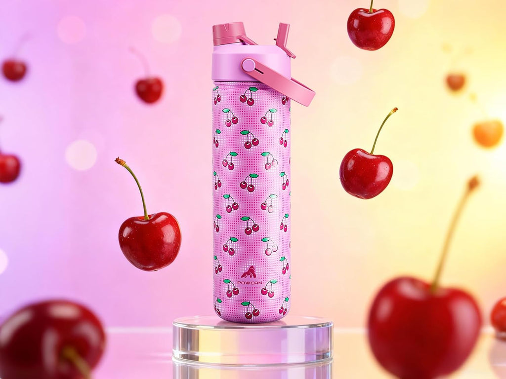 POWCAN 26 oz Insulated Water Bottle - 2-in-1 Straw & Spout Lid, Keeps Drinks Cold 24H | Cherry Pop