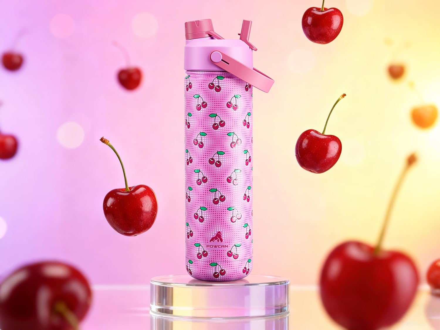 POWCAN 26 oz Insulated Water Bottle - 2-in-1 Straw & Spout Lid, Keeps Drinks Cold 24H | Cherry Pop