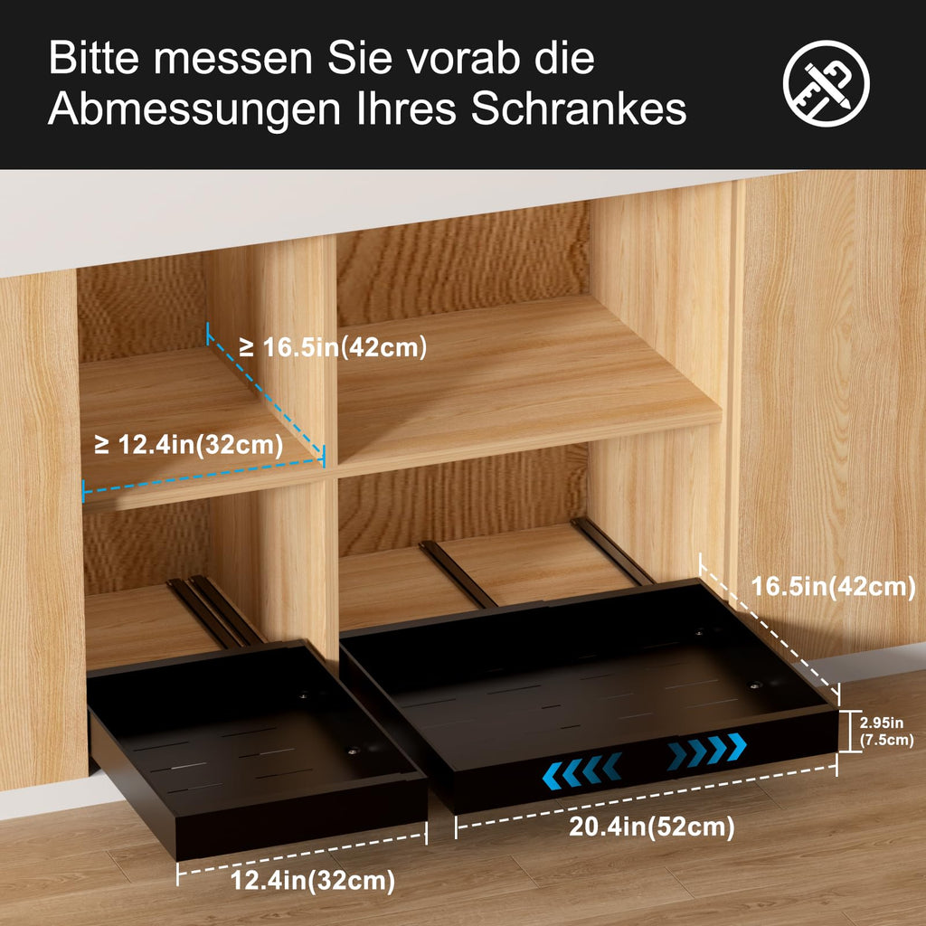 Melovinho 2 Pack Expandable Pull Out Kitchen Cabinet Organizer,Adhesive No Drilling Slide Out Drawers for Kitchen Base Cabinet,Shelves,PantryStorage, Adjustable Width Cabinets Drawers 12.4"-20.4"