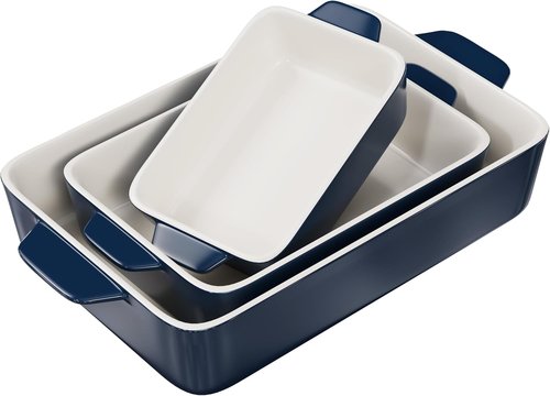 Kook Casserole Dish Set - Durable Ceramic Baking Pans with Handles | 3 Sizes: 92oz, 50oz, 20oz - Navy