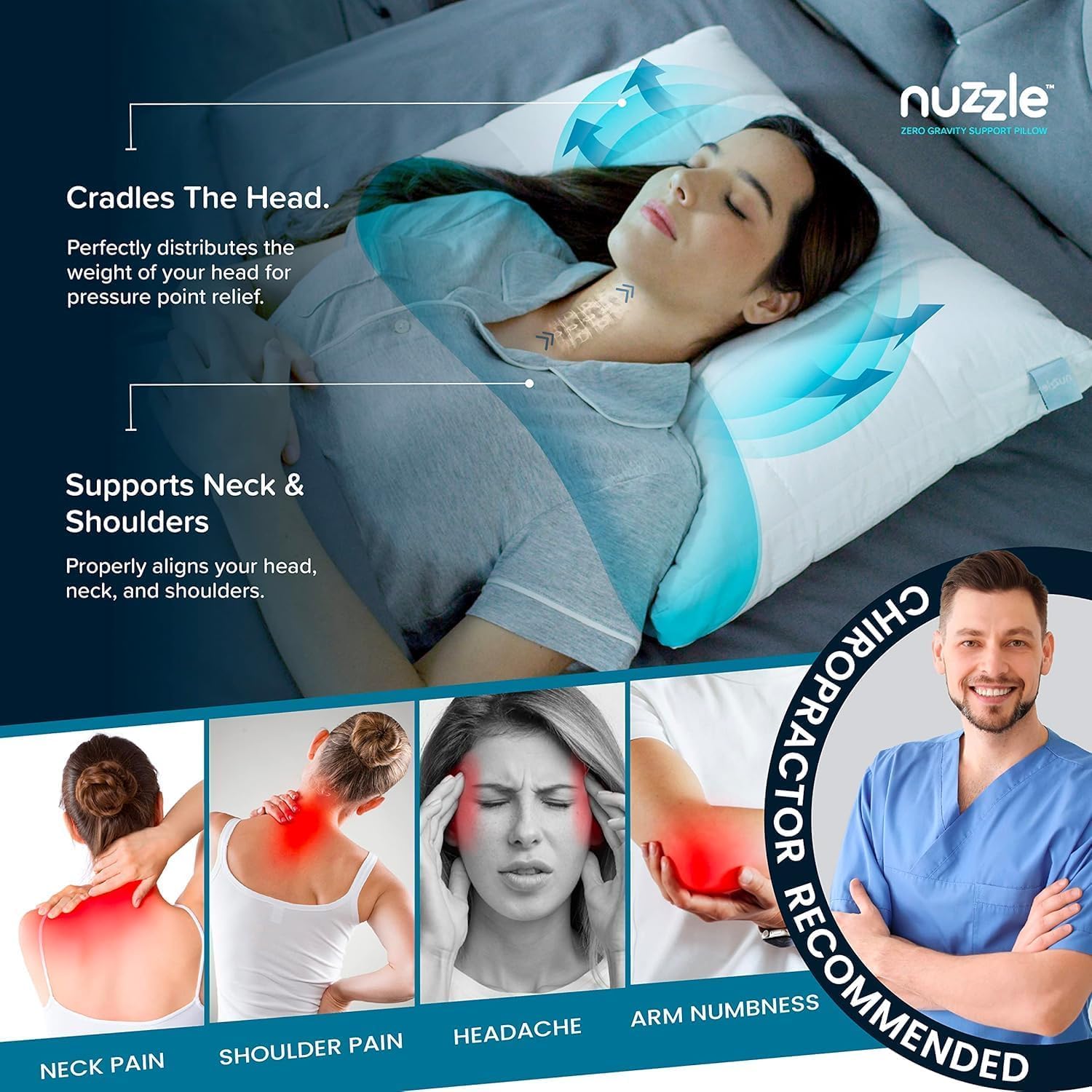 Nuzzle Cooling Adjustable Pillow - Luxury Queen Size for Side Sleepers | Soft & Firm Support