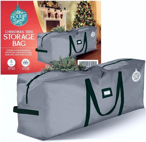 Holiday Spirit Christmas Tree Storage Bag - Heavy-Duty Waterproof Design with Reinforced Handles | Fits 7.5ft Tree, Charcoal Color