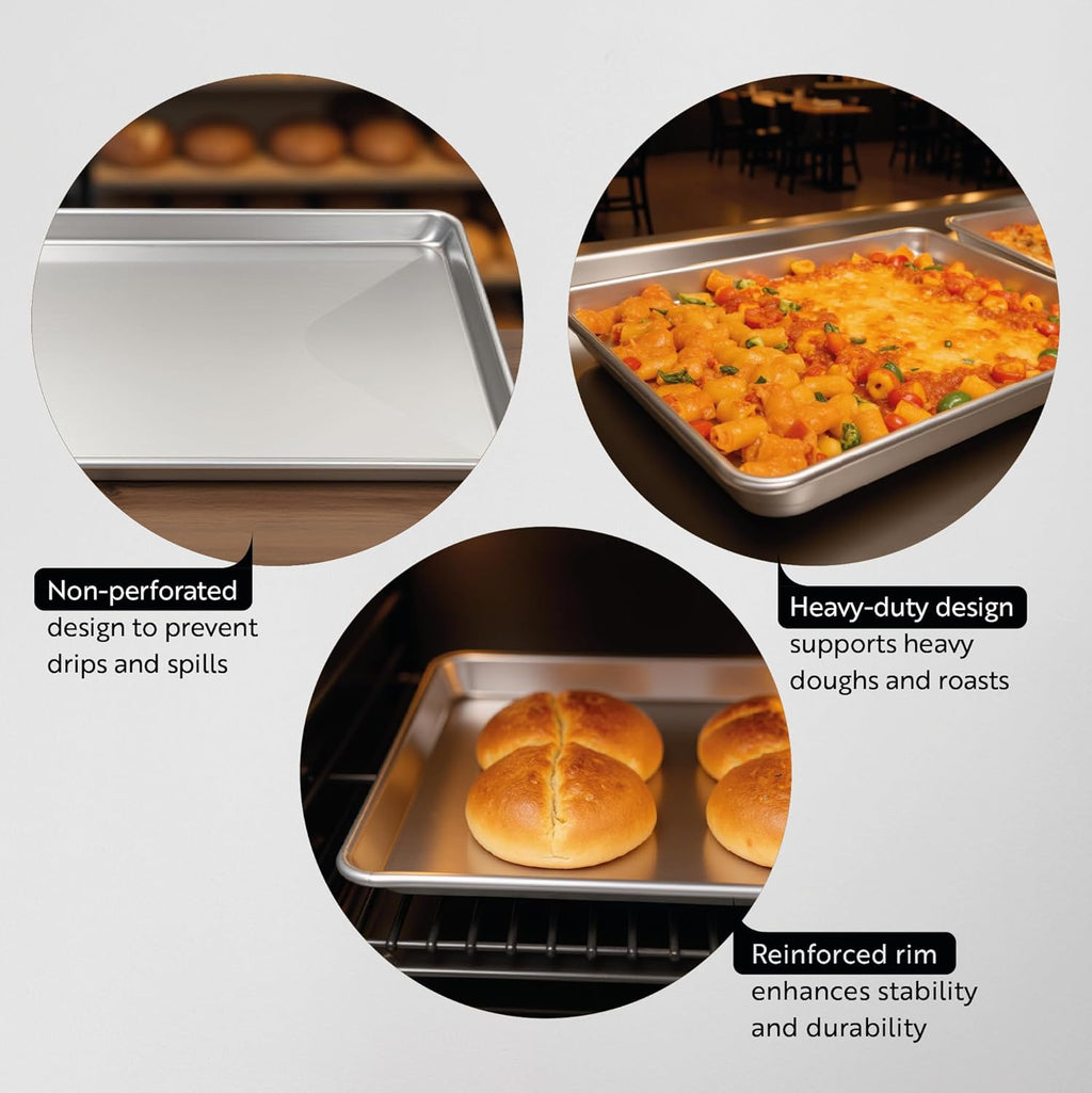 Restaurantware Met Lux Heavy-Duty 26 x 18 Inch Baking Pan - Durable Aluminum Sheet Pan for Baking & Roasting