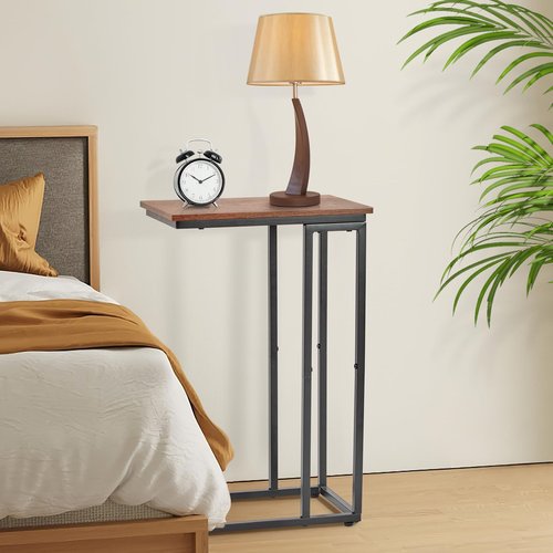 fusehome C-Shaped End Table, TV Tray Set of 2, Couch Side Laptop Table, for Living Room, Bedroom, Small Spaces, Rustic Brown and Black, 2 Pack