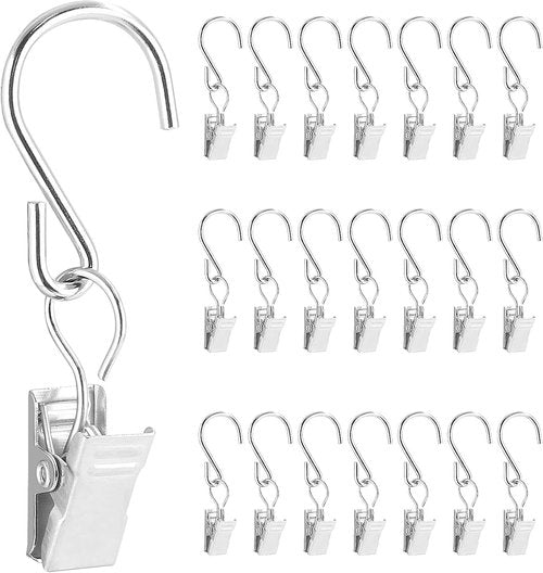 Litoexpe S Hooks - 50 PCS Metal Curtain Clips for Hanging Lights & Tents | Silver Finish