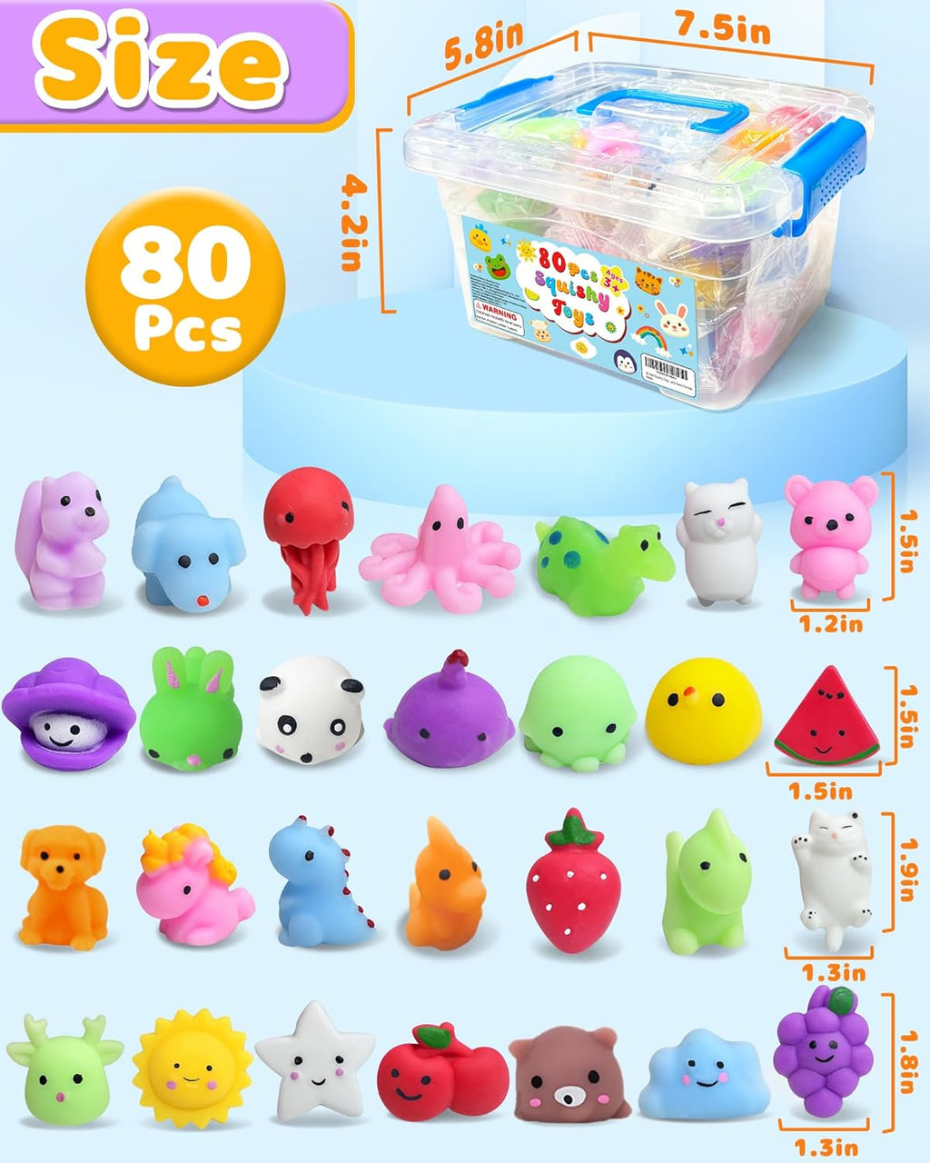 Squishy Toys 80 Pack by Kawaii | Fun Party Favors for Kids 3-12 | Ideal for Classroom Prizes & Goodie Bags