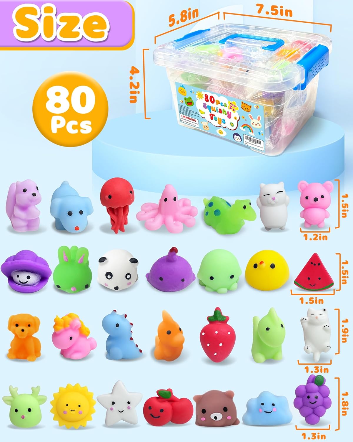 Squishy Toys 80 Pack by Kawaii | Fun Party Favors for Kids 3-12 | Ideal for Classroom Prizes & Goodie Bags