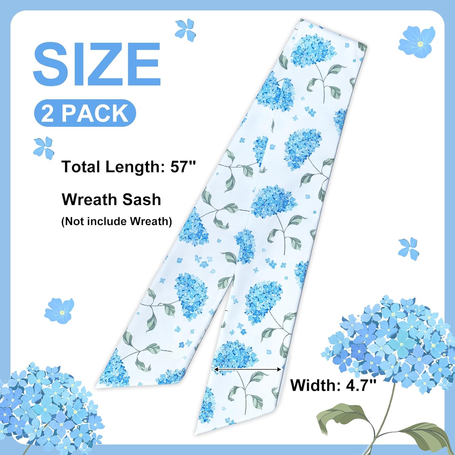 Skiennix Wreath Sash - Decorative Boxwood Sash for Indoor/Outdoor Decor | 4.7'' x 57'' (Blue & Green Floral)