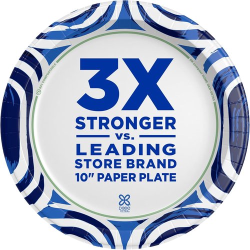 Dixie Paper Plates - Heavy Duty 10 Inch, 44 Count | 3X Stronger, Microwave-Safe & Soak-Proof