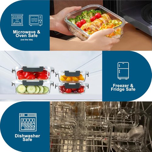 BAYZZ Glass Meal Prep Containers - 10 Pack Airtight Food Storage with Lids | Microwave, Oven, Freezer Safe