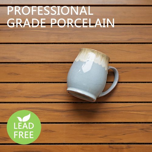 Bosmarlin Extra Large Ceramic Coffee Mug, 24 Oz, Dishwasher and Microwave Safe, Big Oversized Tea Cup, Reactive Glaze (Light Grey bLue)