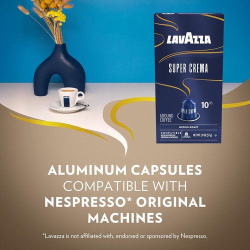 Lavazza Super Crema Aluminum Capsules - Medium Roast Arabica & Robusta Blend | 60 Count for Nespresso Machines