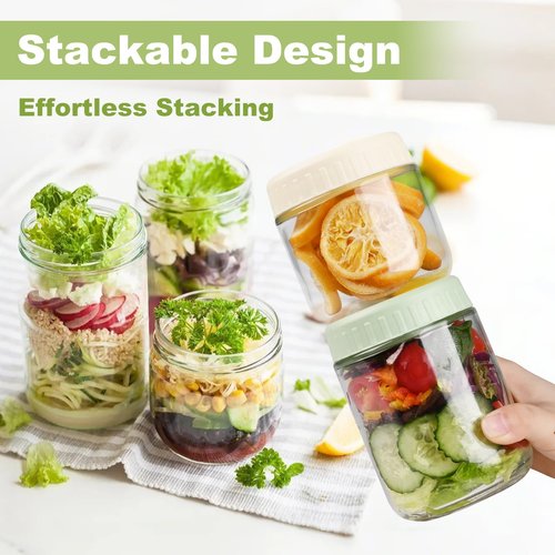 SHOWIN Overnight Oats Containers with Lids, Glass Jars with Lids 4 pcs, Wide Mouth Mason jars for Salad, Yogurt, Snacks, Meal Prep